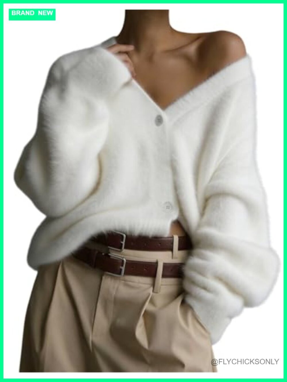 Fuzzy Button Down V-Neck Cardigan Sweater Long Sleeve Knit Coat